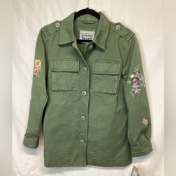 Levi's Floral Embroidered Florals Cotton Military Shacket Sz Med - Picture 4 of 8